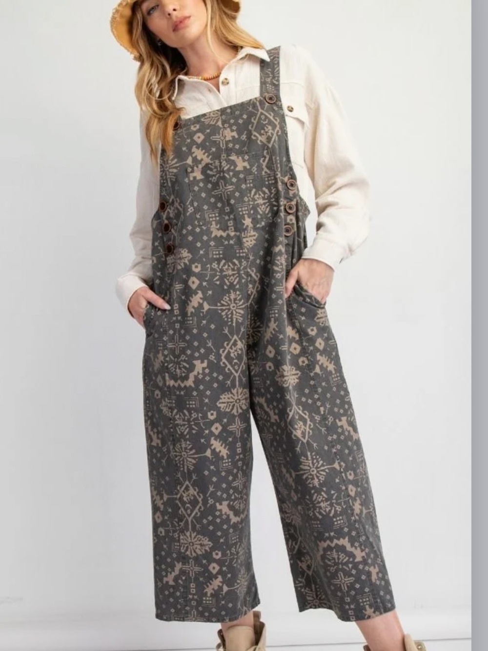Easel Mineral Funky Print Oversized Crop Overalls Size Medium M *